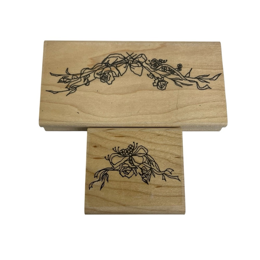 Stampin’ Up! Rose & Twigs Bows Swag & Corner Rubber Mounted on Wood Set of 2